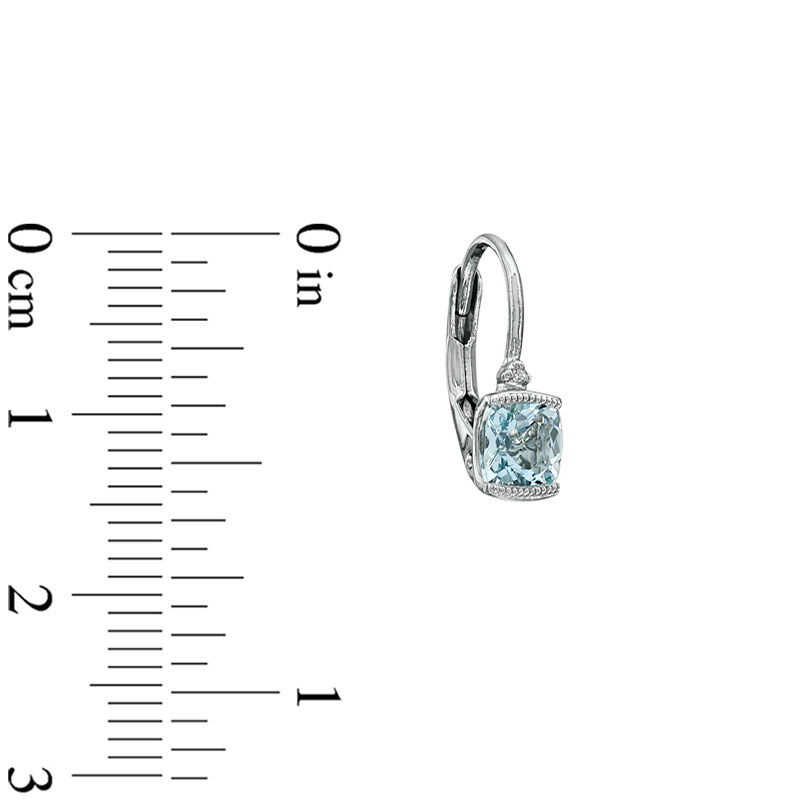 Main Image 2 of Cushion-Cut Aquamarine and Diamond Accent Earrings in Sterling Silver