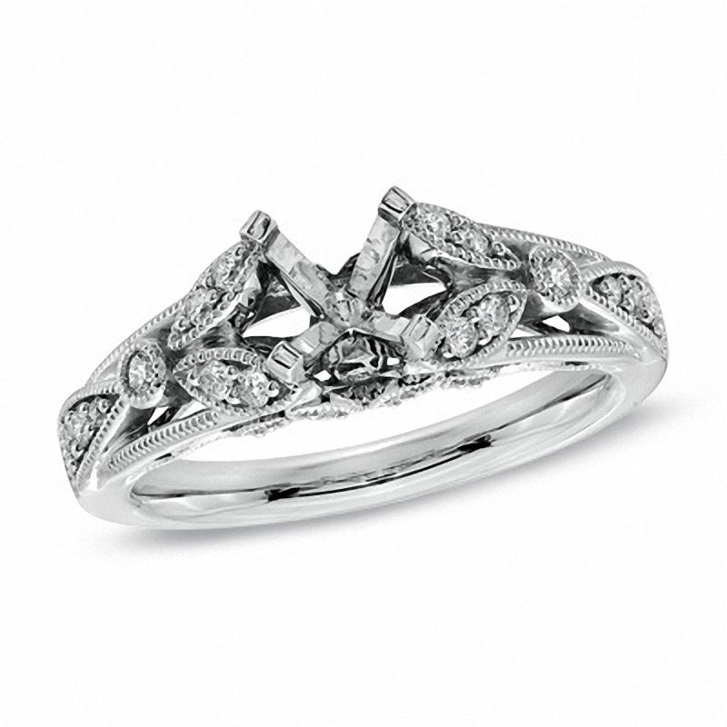 Main Image 1 of 1/4 CT. T.W. Diamond Filigree Semi-Mount in 14K White Gold