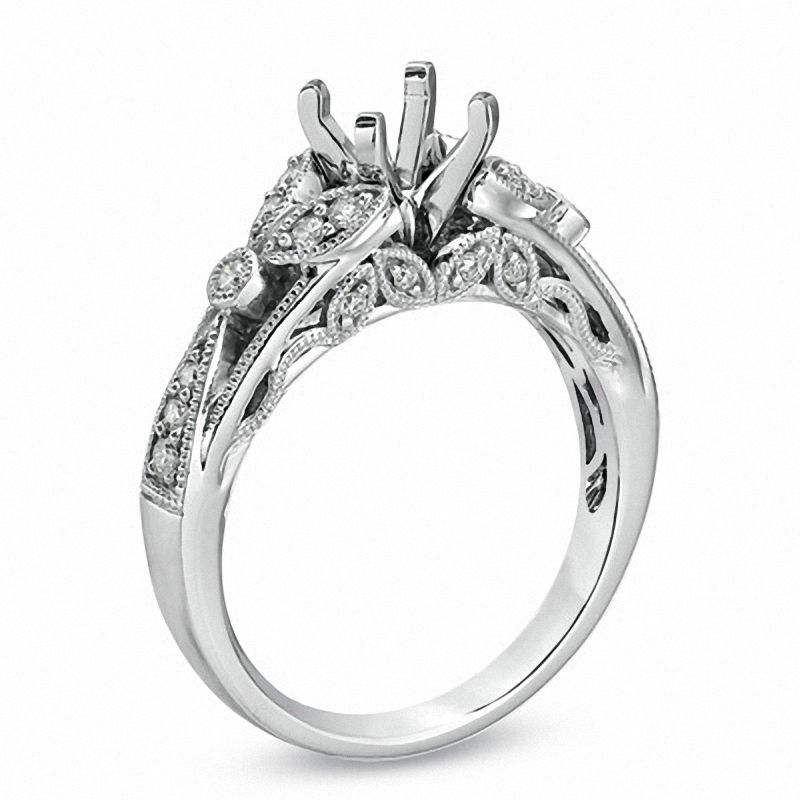 Main Image 2 of 1/4 CT. T.W. Diamond Filigree Semi-Mount in 14K White Gold