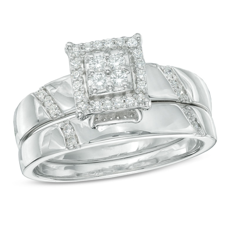 1/5 CT. T.W. Multi-Diamond Square Frame Bridal Set in 10K White Gold
