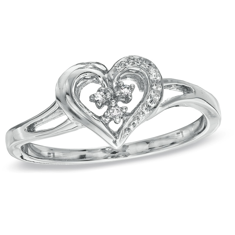 Diamond Accent Heart-Shaped Promise Ring in Sterling Silver