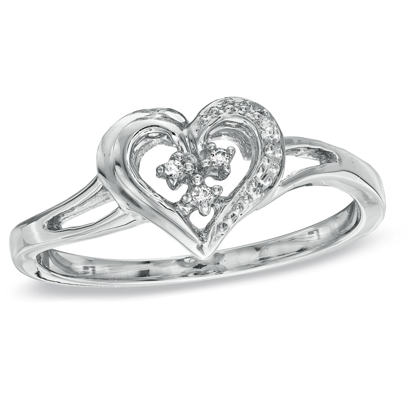Main Image 1 of Diamond Accent Heart-Shaped Promise Ring in Sterling Silver