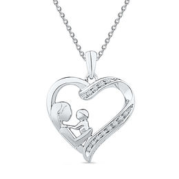 Diamond Accent Motherly Love Heart Pendant in Sterling Silver