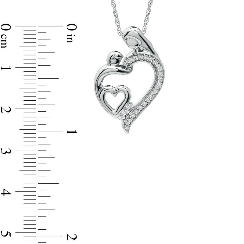 Main Image 2 of 1/8 CT. T.W. Diamond Motherly Love Double Heart Pendant in Sterling Silver
