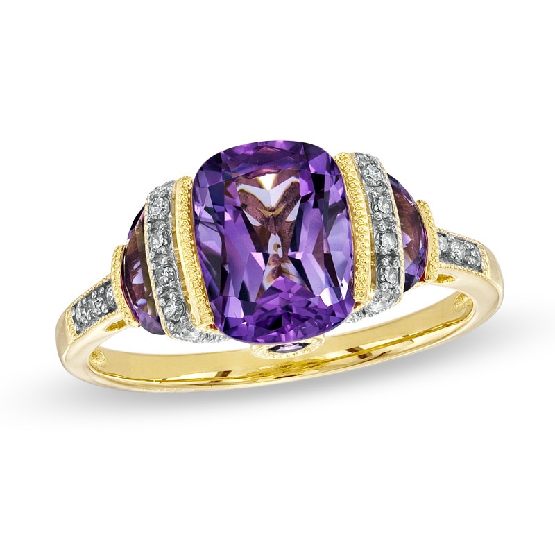 Cushion-Cut Amethyst and Diamond Accent Ring in Sterling Silver with 14K Gold Plate