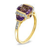 Thumbnail Image 1 of Cushion-Cut Amethyst and Diamond Accent Ring in Sterling Silver with 14K Gold Plate