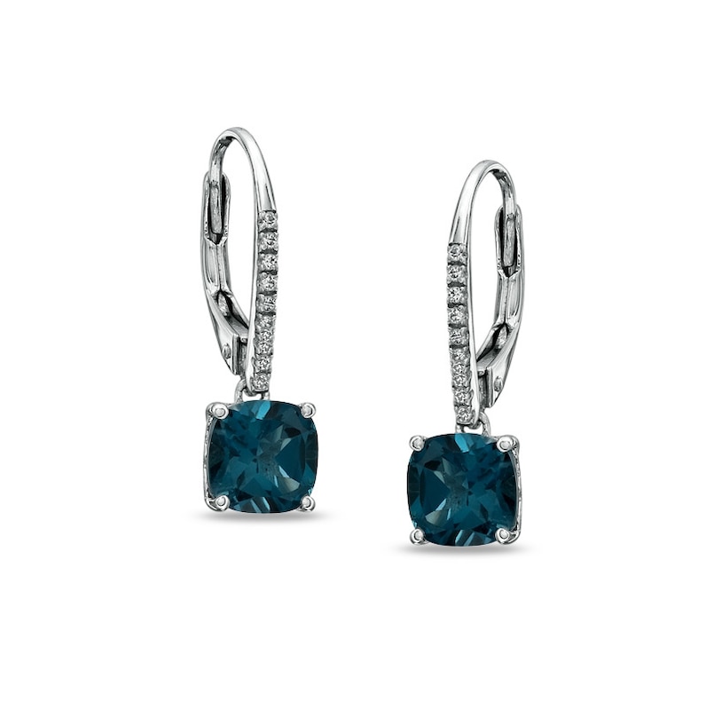 Cushion-Cut London Blue Topaz and Lab-Created White Sapphire Earrings in Sterling Silver