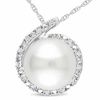 Thumbnail Image 0 of 8.0 - 8.5mm Cultured Freshwater Pearl and Diamond Accent Pendant in 10K White Gold - 17"