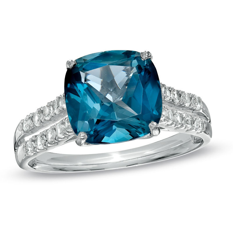9.0mm London Blue Topaz and Lab-Created White Sapphire Ring in Sterling  Silver