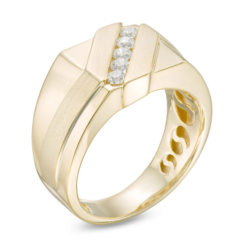 Main Image 2 of Men's 1/3 CT. T.W. Diamond Slant Satin Wedding Band in 10K Gold
