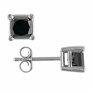 2 Ct T W Princess Cut Enhanced Black Diamond Solitaire Stud