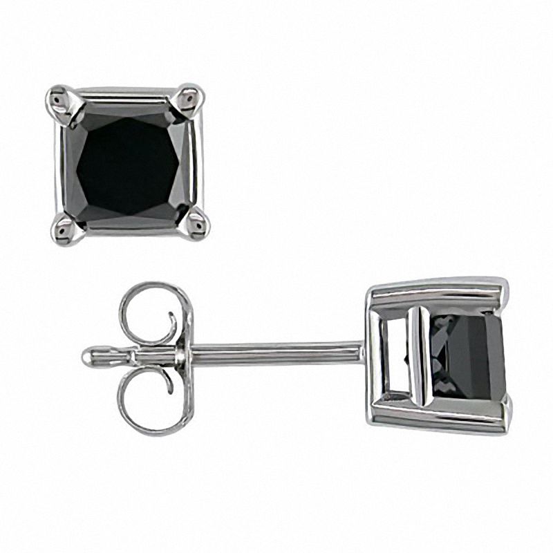 2 CT. T.W. Princess-Cut Black Diamond Solitaire Stud Earrings in 10K White Gold