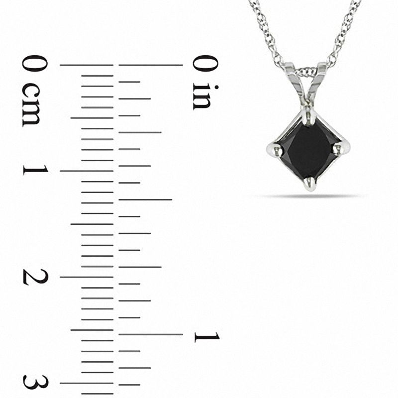 1 CT. Enhanced Black Princess-Cut Diamond Solitaire Pendant in 10K White Gold - 17"