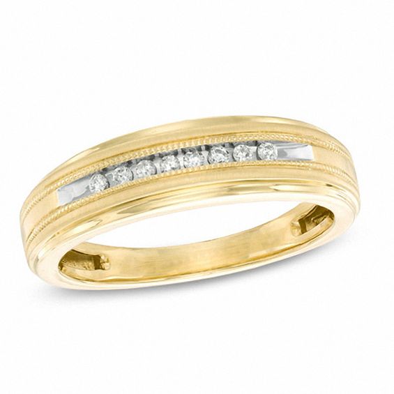 Men S 1 10 Ct T W Diamond Milgrain Wedding Band In 10k Gold T W Diamond Milgrain Wedding Band In 10k Gold