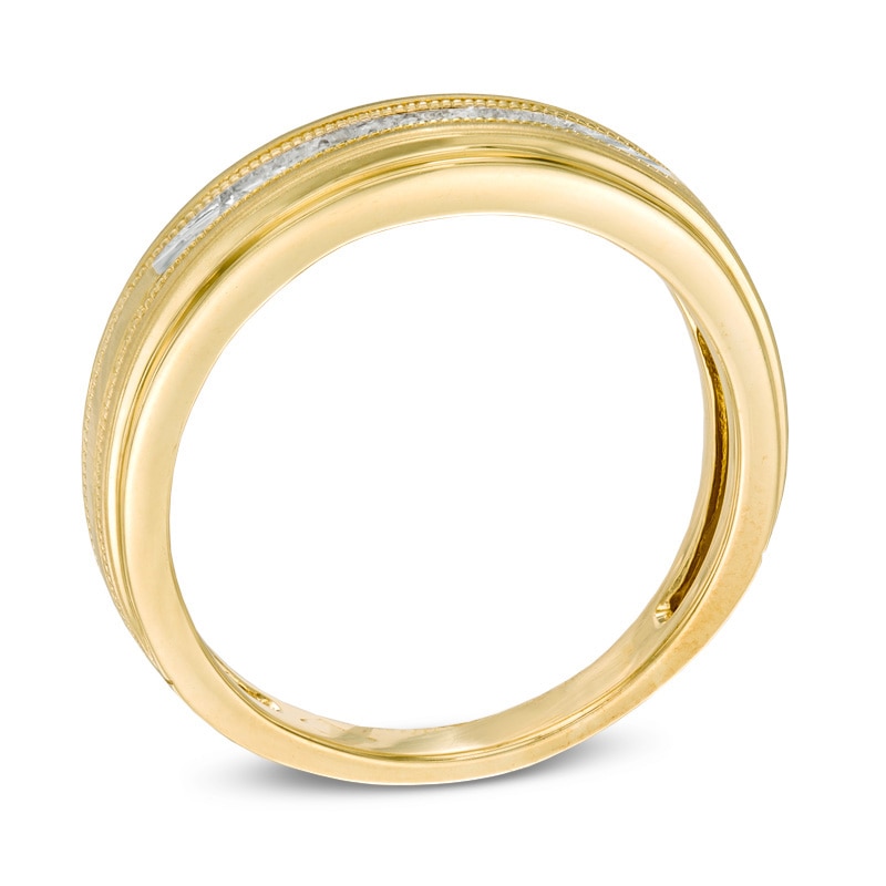 Main Image 2 of Men's 1/10 CT. T.W. Diamond Milgrain Wedding Band in 10K Gold