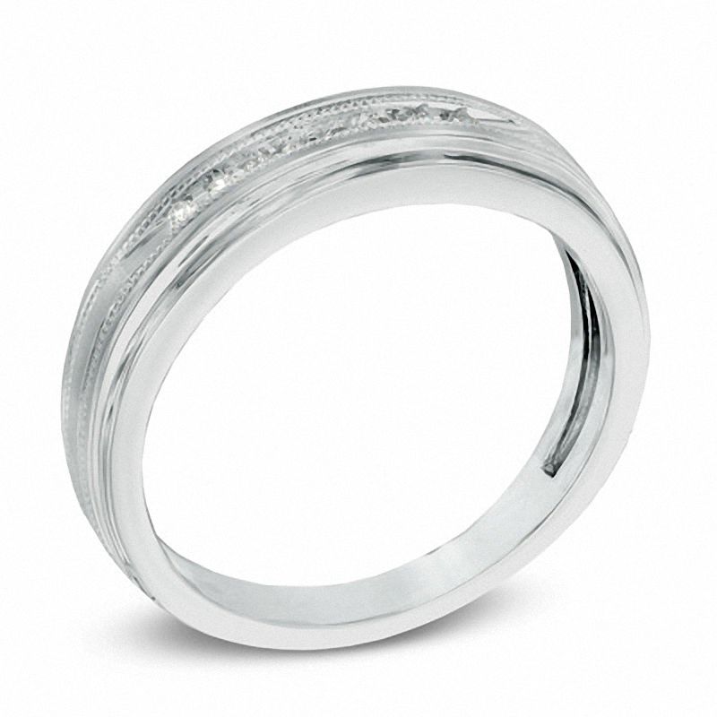 Men's 1/10 CT. T.W. Diamond Milgrain Wedding Band in 10K White Gold