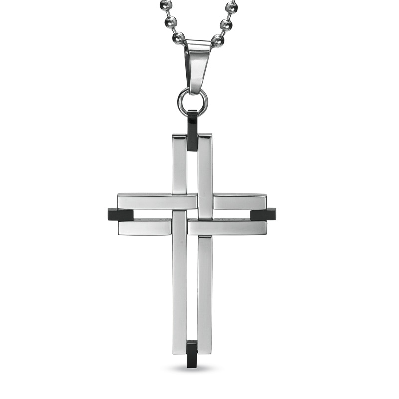 Main Image 1 of Men's Cross Pendant in Stainless Steel - 22"