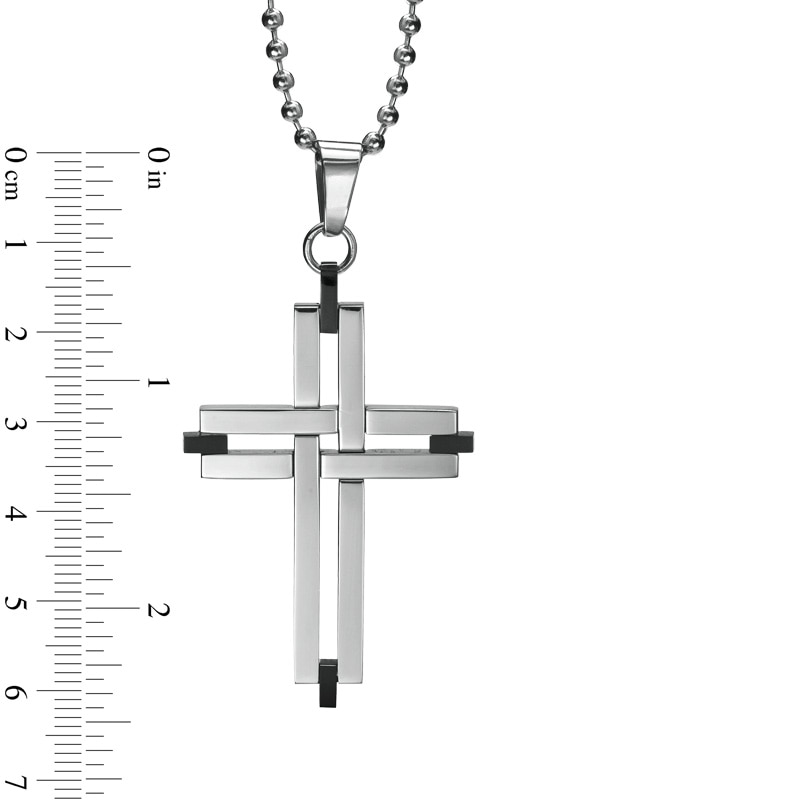Main Image 2 of Men's Cross Pendant in Stainless Steel - 22"