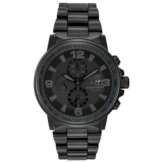 Mens Citizen Eco-Drive Nighthawk Chronograph Black IP Watch with Black Dial Model CA0295-58E 431$