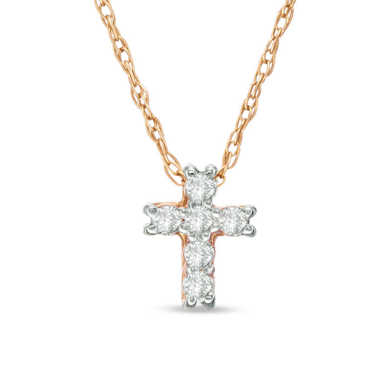 Main Image 1 of Diamond Accent Mini Cross Pendant in 14K Gold