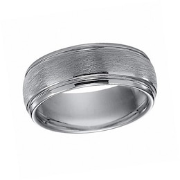 Triton 8.0mm Brushed and Beveled Edge Engravable Wedding Band in Tungsten (1 Line)