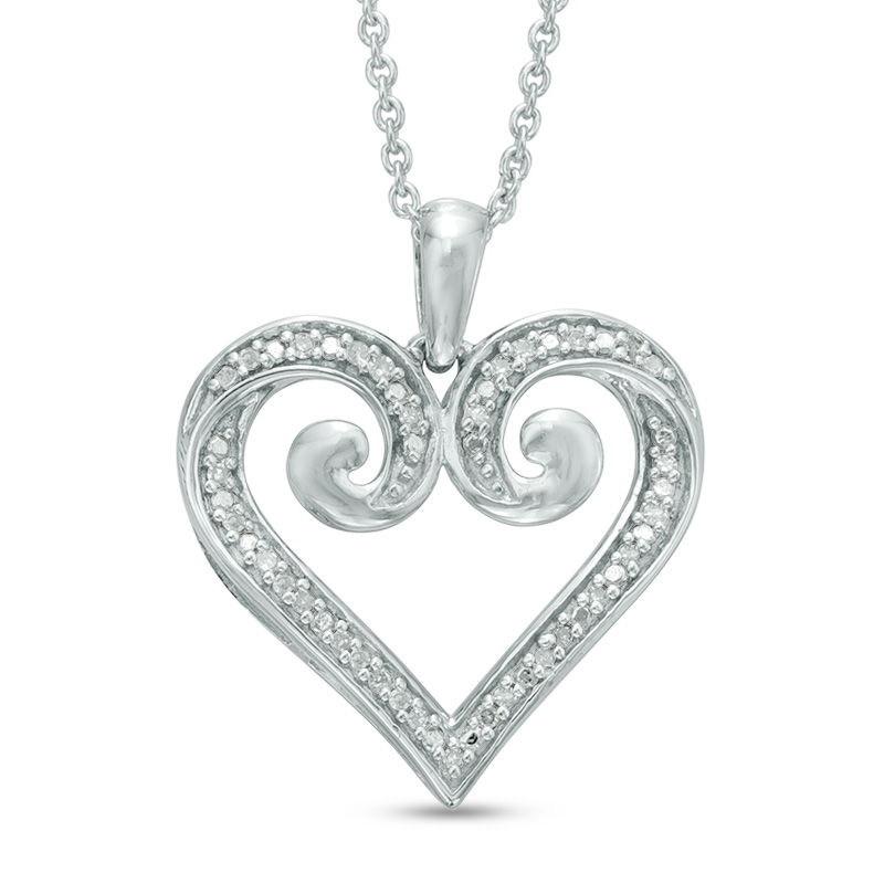 1/20 CT. T.W. Diamond Curlique Heart Pendant in Sterling Silver