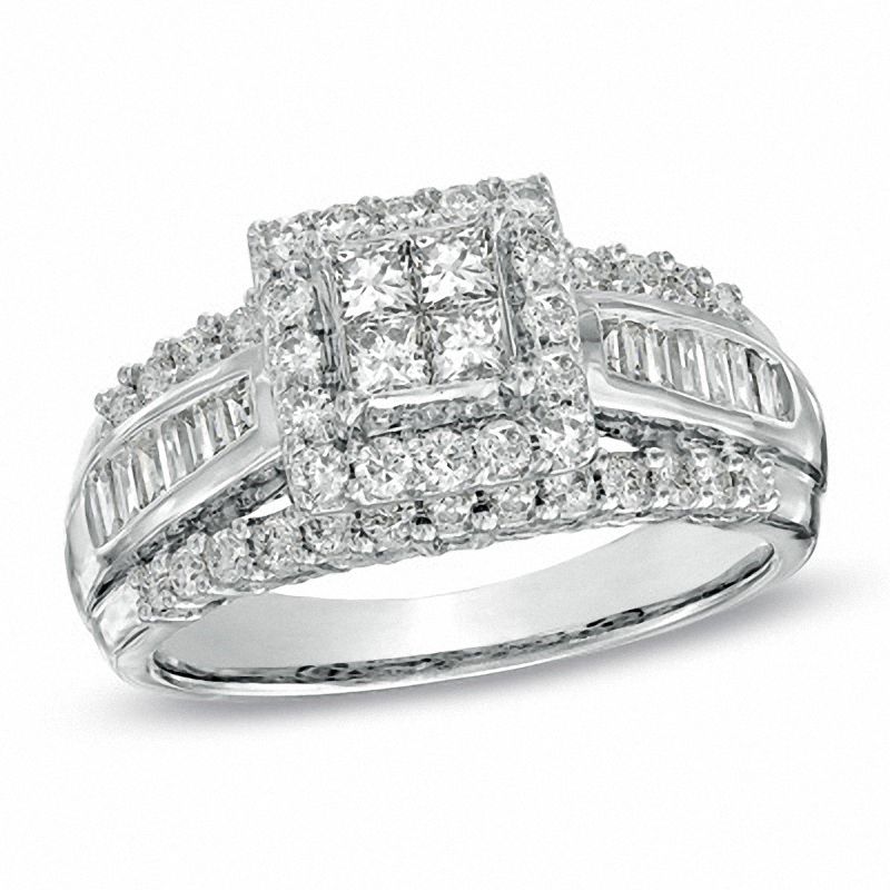 1 CT. T.W. Princess-Cut Quad Diamond Frame Engagement Ring in 14K White Gold