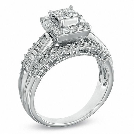 1 CT. T.W. PrincessCut Quad Diamond Frame Engagement Ring in 14K White