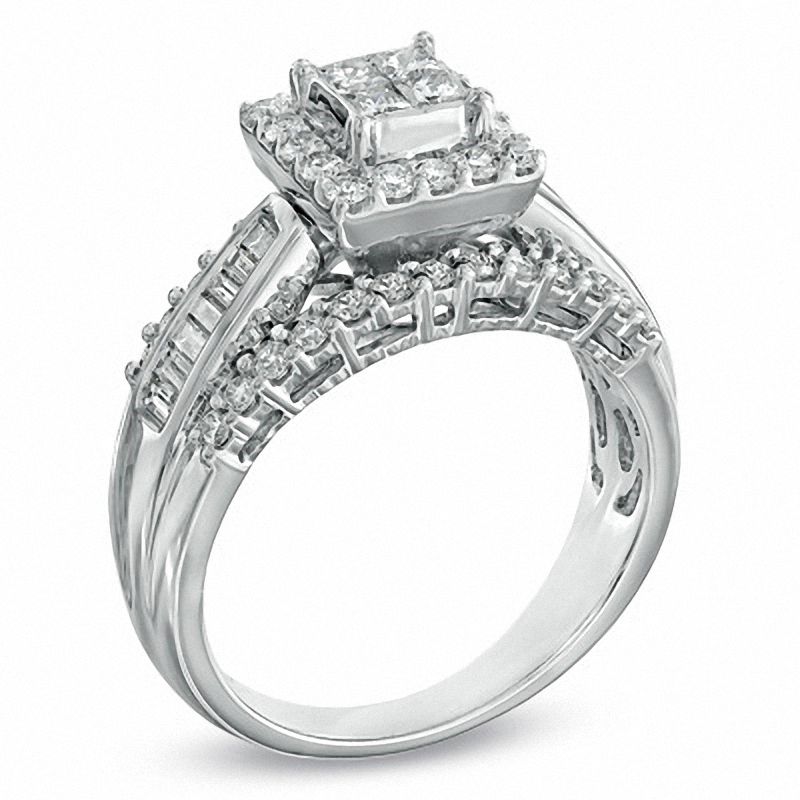 1 CT. T.W. Princess-Cut Quad Diamond Frame Engagement Ring in 14K White Gold