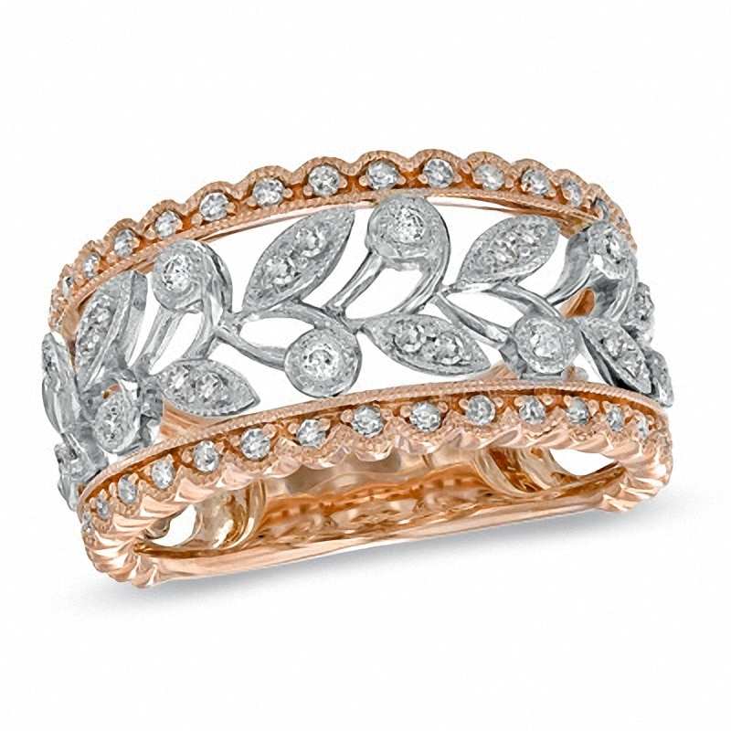 1/3 CT. T.W. Diamond Scalloped Vine Ring in 14K Two-Tone Gold