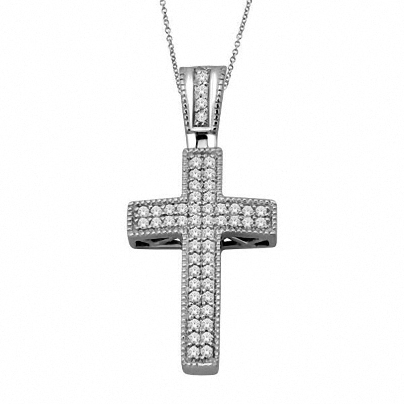 1/7 CT. T.W. Diamond Double Row Cross Pendant in Sterling Silver