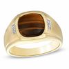Men's Cushion-Cut Tigers Eye and Diamond Accent Ring in 10K Gold
