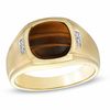 Thumbnail Image 1 of Men's Cushion-Cut Tigers Eye and Diamond Accent Ring in 10K Gold