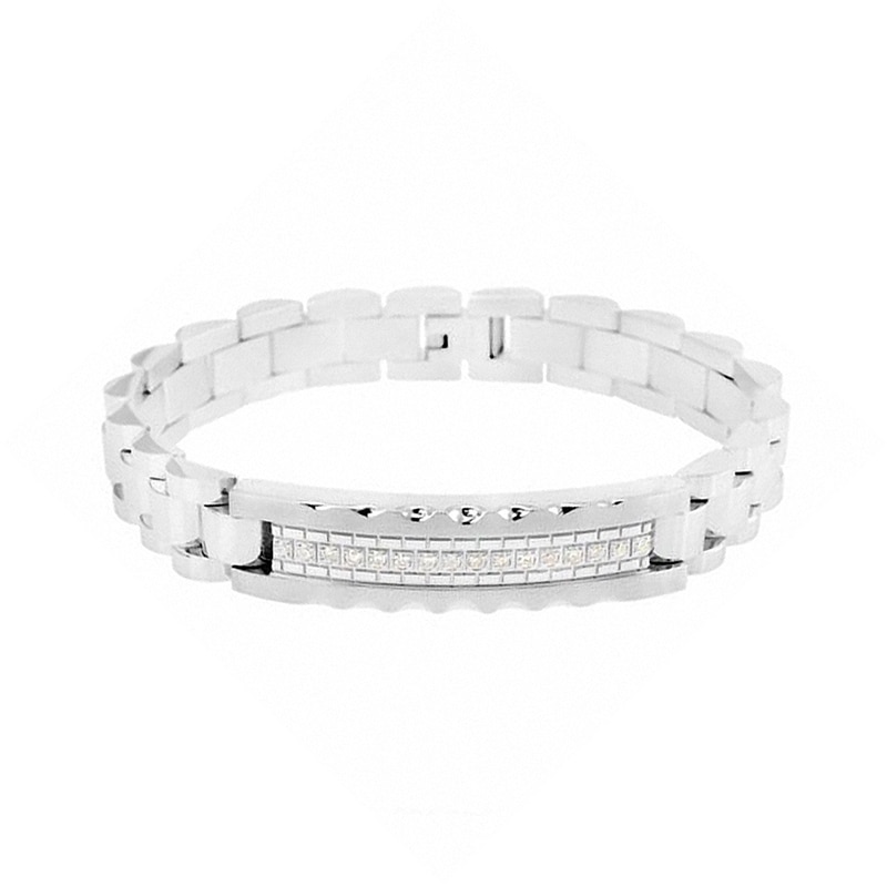 Main Image 1 of 1/5 CT. T.W. Diamond ID Bracelet in Stainless Steel - 8.5"