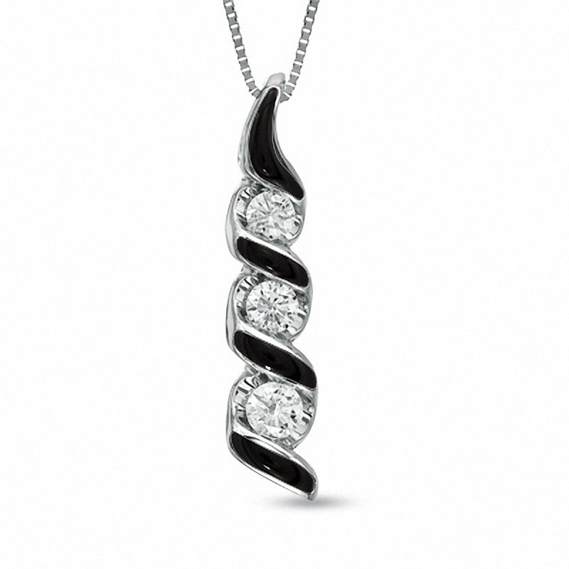 1/4 CT. T.W. Sirena™ Black Eyes Three Stone Pendant in 14K White Gold with Black Enamel