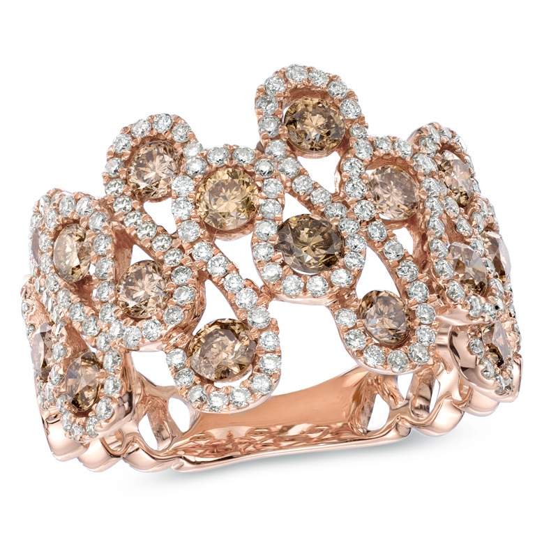 1-3/4 CT. T.W. Enhanced Champagne and White Diamond Cobblestone Ring in 14K Rose Gold