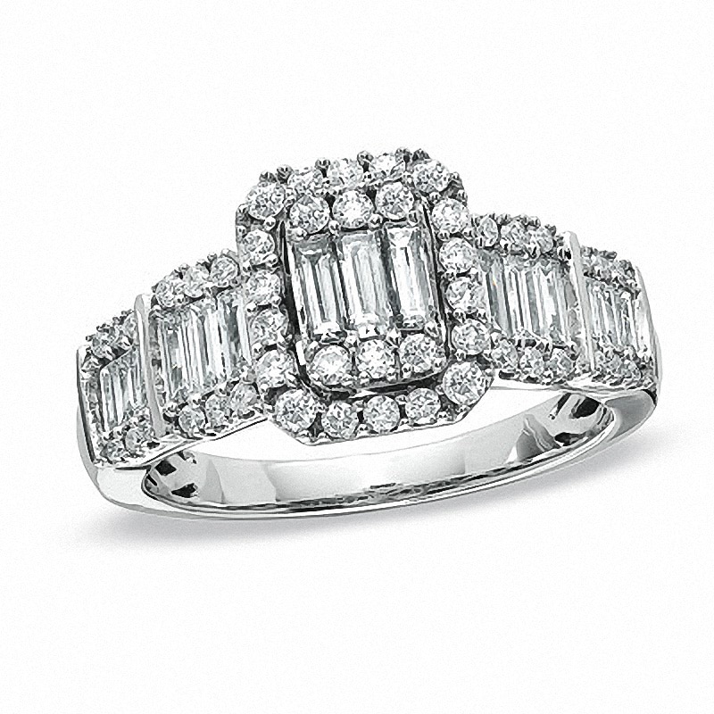Main Image 1 of 1 CT. T.W. Multi-Baguette Diamond Frame Ring in 14K White Gold
