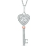 Thumbnail Image 0 of 1/8 CT. T.W. Diamond Heart Top Key Pendant in Sterling Silver and 10K Rose Gold