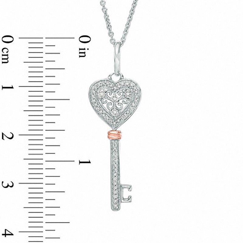 Sterling Silver Black & White Diamond Heart Key Pendant