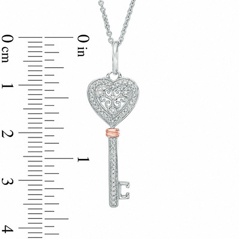 1/8 CT. T.W. Diamond Heart Top Key Pendant in Sterling Silver and 10K Rose Gold