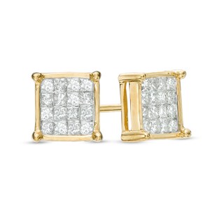 1 3 Ct T W Princess Cut Composite Diamond Square Stud Earrings