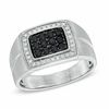 Thumbnail Image 1 of Men's Black Sapphire and 1/6 CT. T.W. Diamond Ring in Sterling Silver