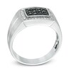 Thumbnail Image 2 of Men's Black Sapphire and 1/6 CT. T.W. Diamond Ring in Sterling Silver
