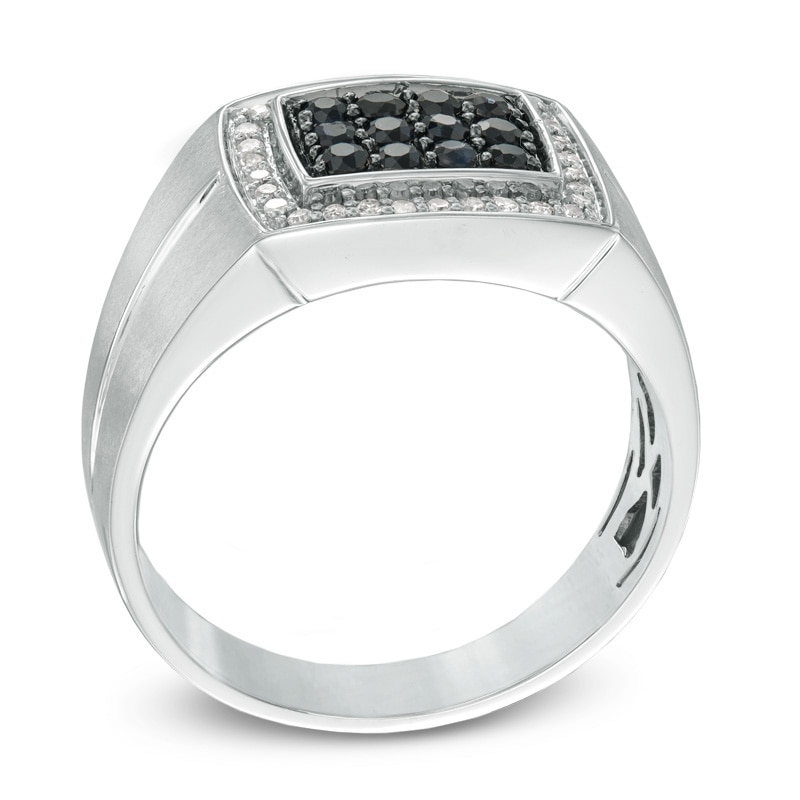 Main Image 2 of Men's Black Sapphire and 1/6 CT. T.W. Diamond Ring in Sterling Silver