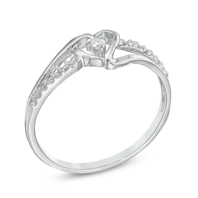 Diamond Accent Split Shank Heart Promise Ring in 10K White Gold