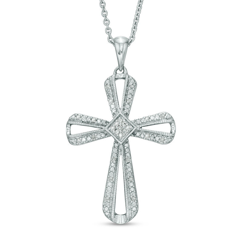 Main Image 1 of 1/20 CT. T.W. Composite Diamond Cross Pendant in Sterling Silver