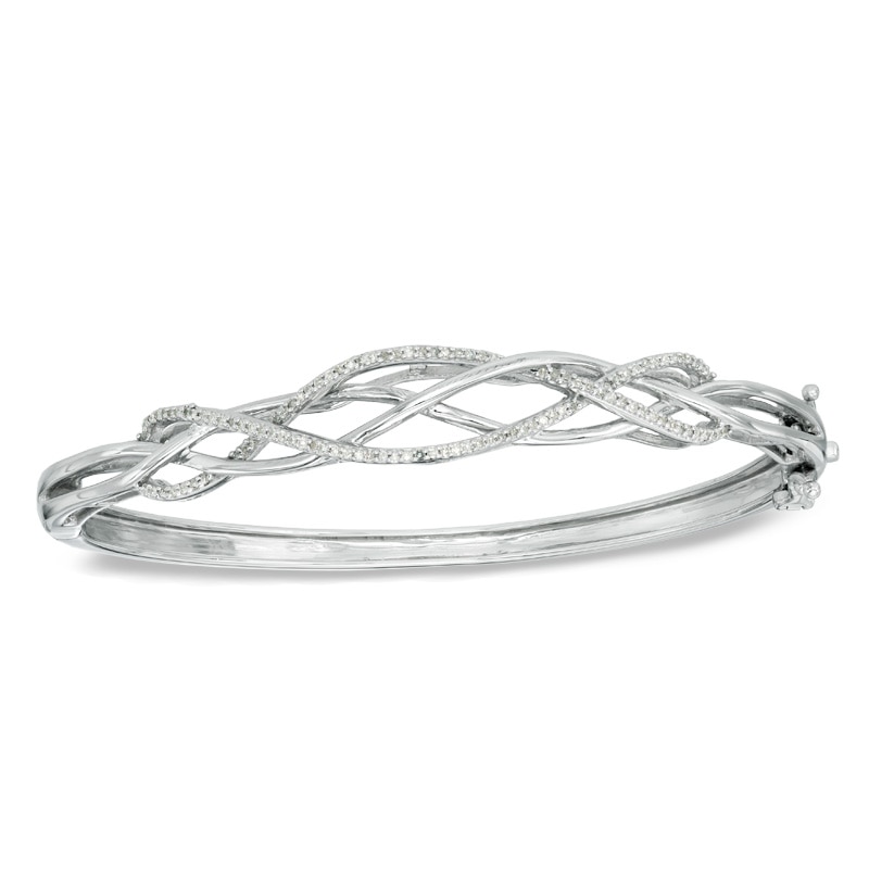 Main Image 1 of 1/4 CT. T.W. Diamond Loose Braid Bangle in Sterling Silver