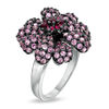 Lab-Created Pink Sapphire and Ruby Flower Ring in Sterling Silver