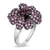 Thumbnail Image 1 of Lab-Created Pink Sapphire and Ruby Flower Ring in Sterling Silver