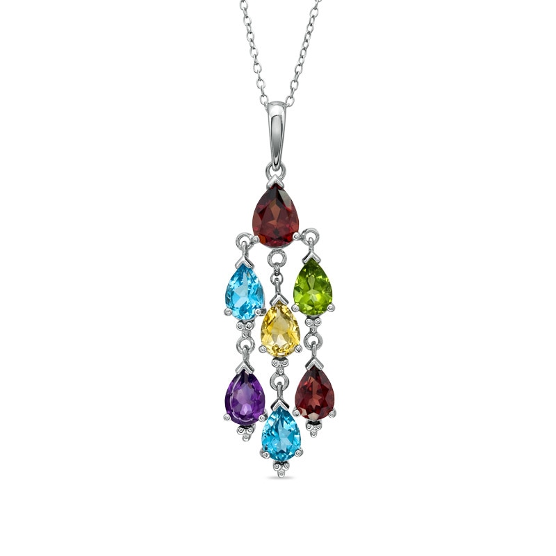 Main Image 1 of Multi Semi-Precious Pear-Shaped Gemstone Chandelier Pendant in Sterling Silver